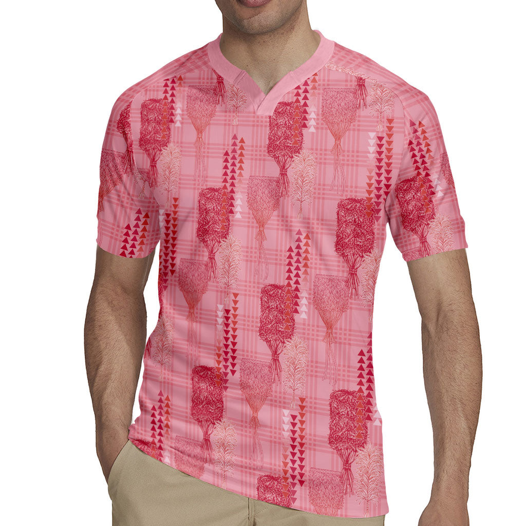 Aloha Hawaii Vintage Kahili Pa'a Lima Rugby Jersey Palaka Print Berry Pink