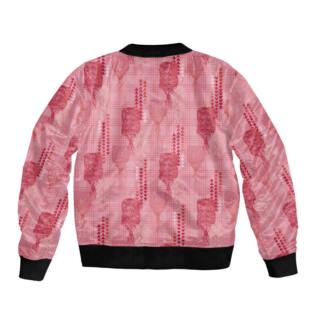 Aloha Hawaii Vintage Kahili Pa'a Lima Sleeve Zip Bomber Jacket Palaka Print Berry Pink