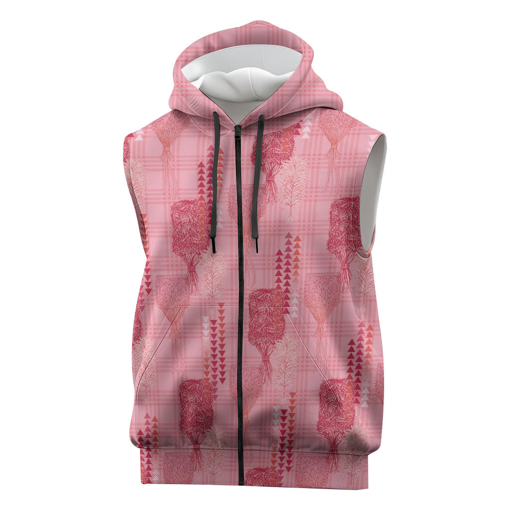 Aloha Hawaii Vintage Kahili Pa'a Lima Sleeveless Zip Hoodie Palaka Print Berry Pink LT7 Pink - Polynesian Pride