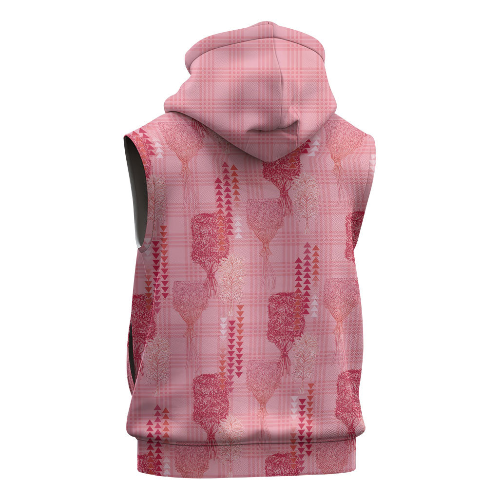 Aloha Hawaii Vintage Kahili Pa'a Lima Sleeveless Zip Hoodie Palaka Print Berry Pink