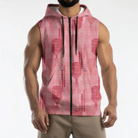Aloha Hawaii Vintage Kahili Pa'a Lima Sleeveless Zip Hoodie Palaka Print Berry Pink