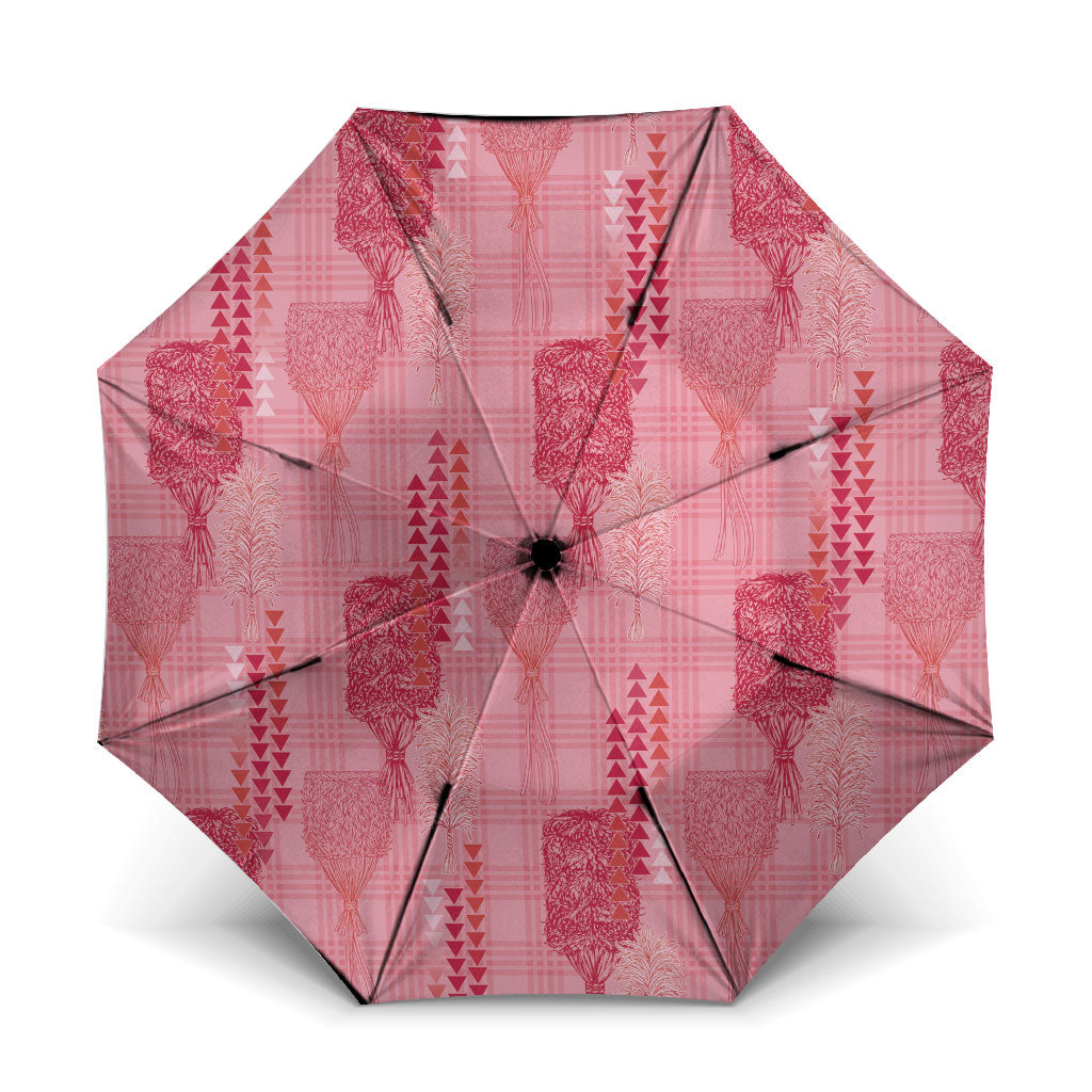 Aloha Hawaii Vintage Kahili Pa'a Lima Umbrella Palaka Print Berry Pink LT7 One Size Folded 11.42 inch Opened Diameter 37.4 inch Pink - Polynesian Pride