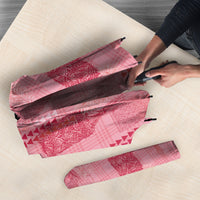 Aloha Hawaii Vintage Kahili Pa'a Lima Umbrella Palaka Print Berry Pink