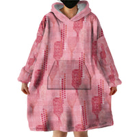 Aloha Hawaii Vintage Kahili Pa'a Lima Wearable Blanket Hoodie Palaka Print Berry Pink