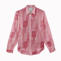 Aloha Hawaii Vintage Kahili Pa'a Lima Women Casual Shirt Palaka Print Berry Pink