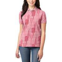 Aloha Hawaii Vintage Kahili Pa'a Lima Women Polo Shirt Palaka Print Berry Pink