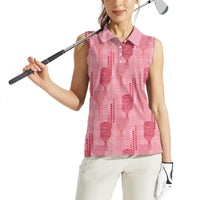 Aloha Hawaii Vintage Kahili Pa'a Lima Women Sleeveless Polo Shirt Palaka Print Berry Pink