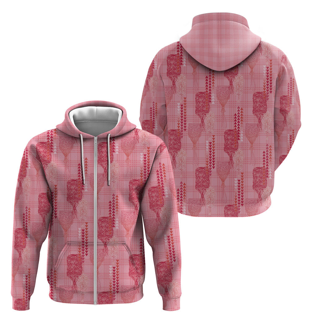 Aloha Hawaii Vintage Kahili Pa'a Lima Zip Hoodie Palaka Print Berry Pink