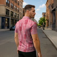 Aloha Hawaii Vintage Kahili Pa'a Lima Zipper Polo Shirt Palaka Print Berry Pink