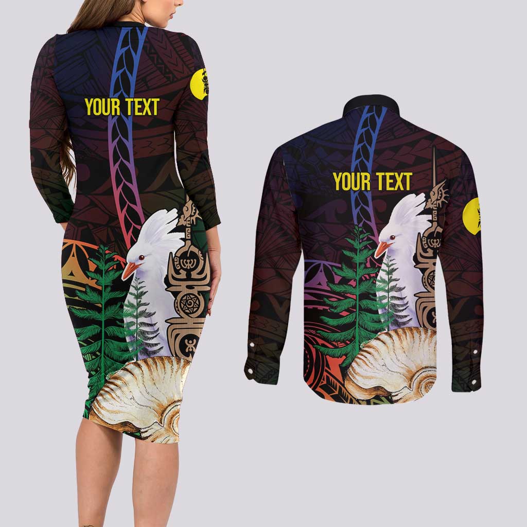 New Caledonia Kanaky Personalized Couples Matching Long Sleeve Bodycon Dress and Long Sleeve Button Shirt Kagu Bird Emblem - Polynesian Pride