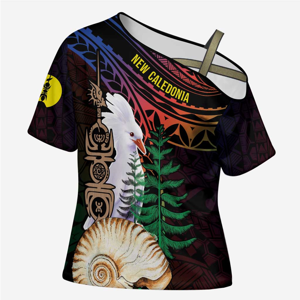 New Caledonia Kanaky Personalized Cross Shoulder Shirt Kagu Bird Emblem - Polynesian Pride