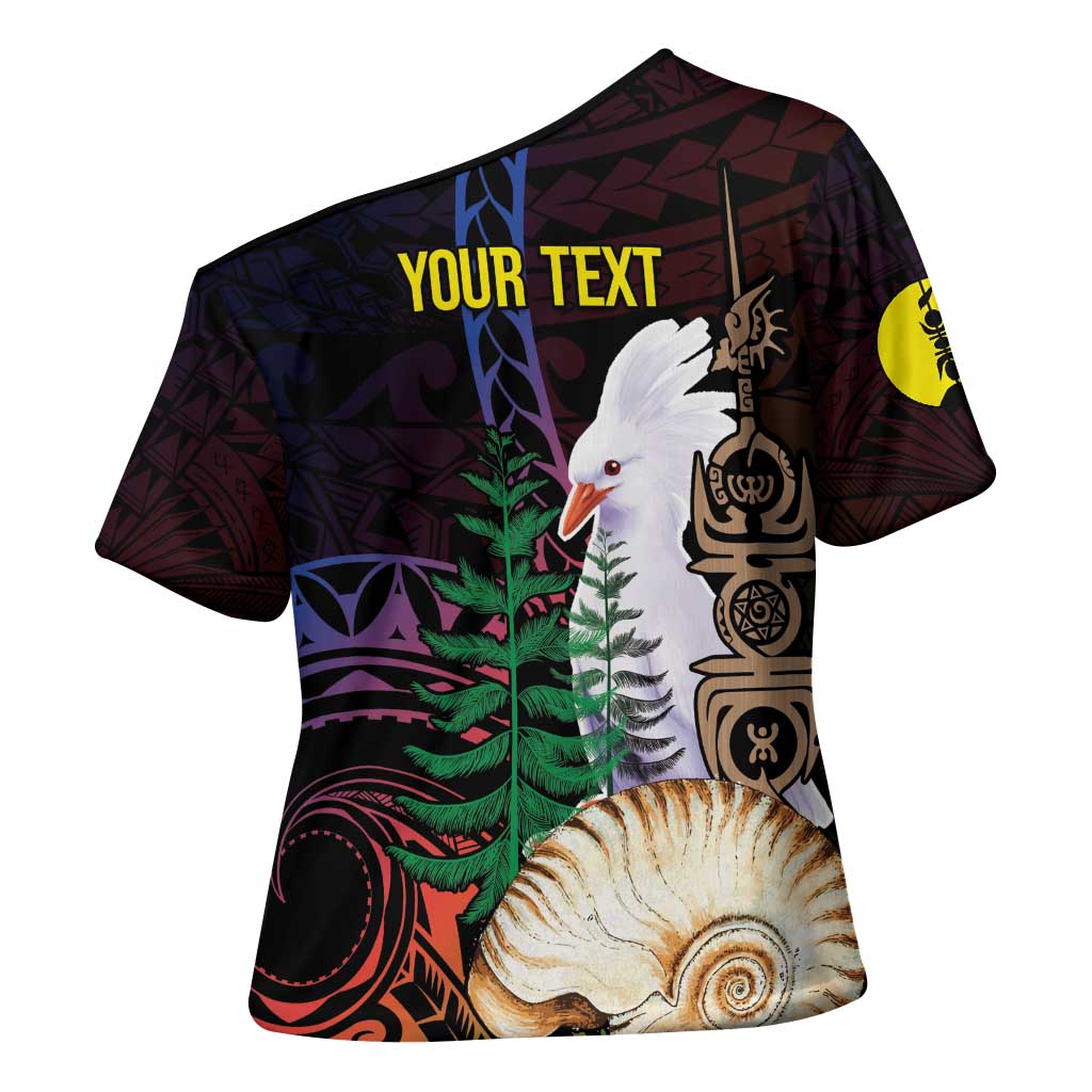 New Caledonia Kanaky Personalized Cross Shoulder Shirt Kagu Bird Emblem - Polynesian Pride