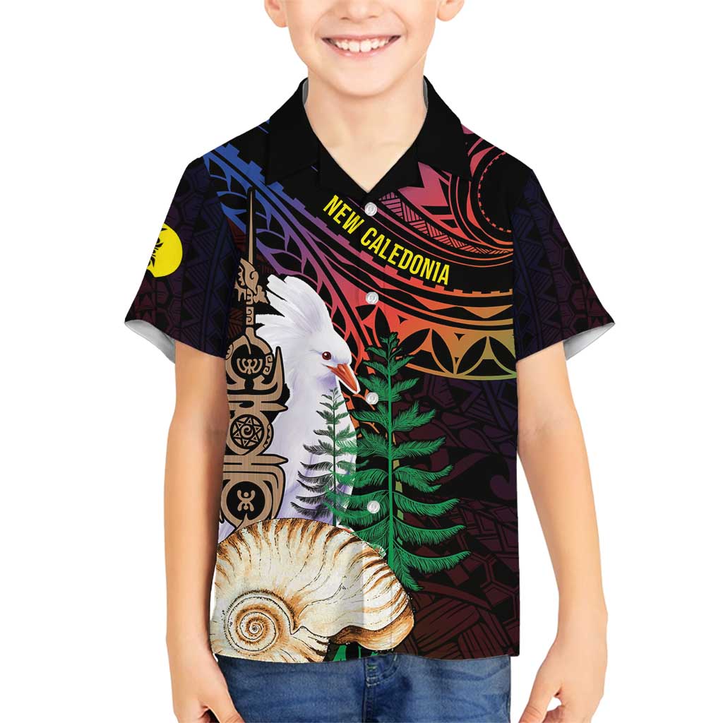 New Caledonia Kanaky Personalized Family Matching Off Shoulder Maxi Dress and Hawaiian Shirt Kagu Bird Emblem - Polynesian Pride