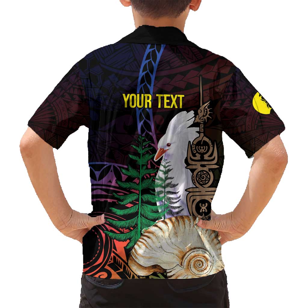 New Caledonia Kanaky Personalized Family Matching Off Shoulder Short Dress and Hawaiian Shirt Kagu Bird Emblem - Polynesian Pride