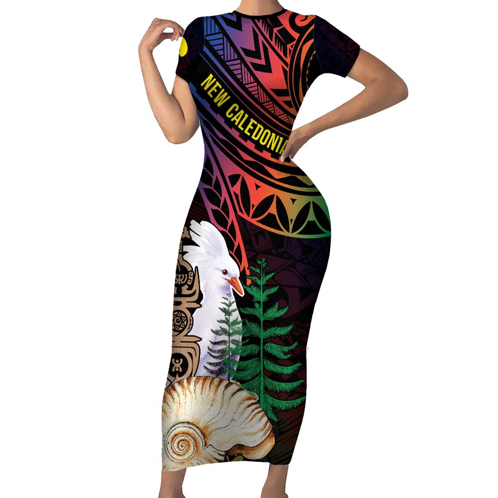 New Caledonia Kanaky Personalized Family Matching Short Sleeve Bodycon Dress and Hawaiian Shirt Kagu Bird Emblem - Polynesian Pride