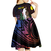 New Caledonia Kanaky Personalized Kid Short Sleeve Dress Kagu Bird Emblem - Polynesian Pride