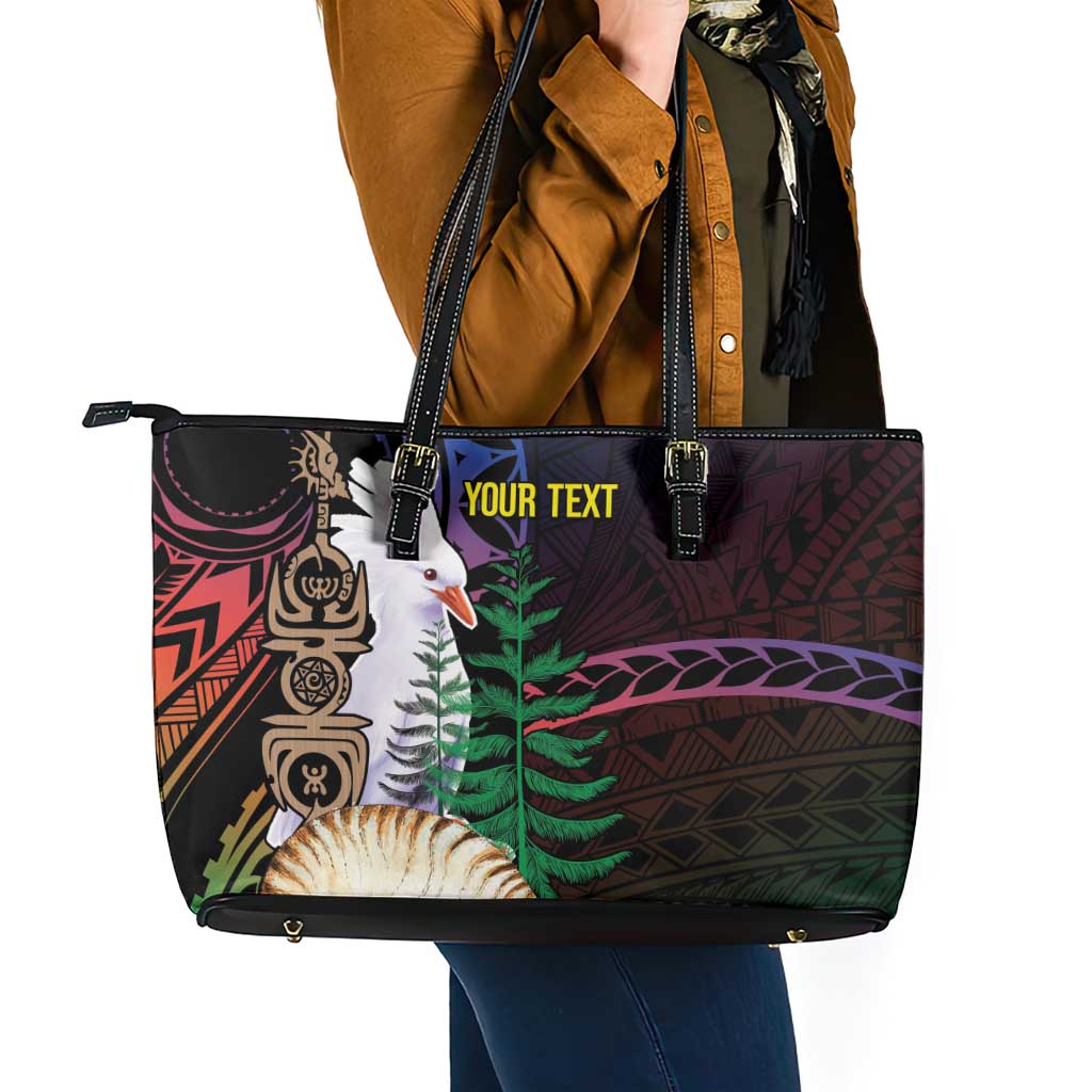 New Caledonia Kanaky Personalized Leather Tote Bag Kagu Bird Emblem - Polynesian Pride