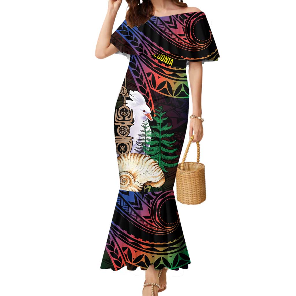 New Caledonia Kanaky Personalized Mermaid Dress Kagu Bird Emblem - Polynesian Pride