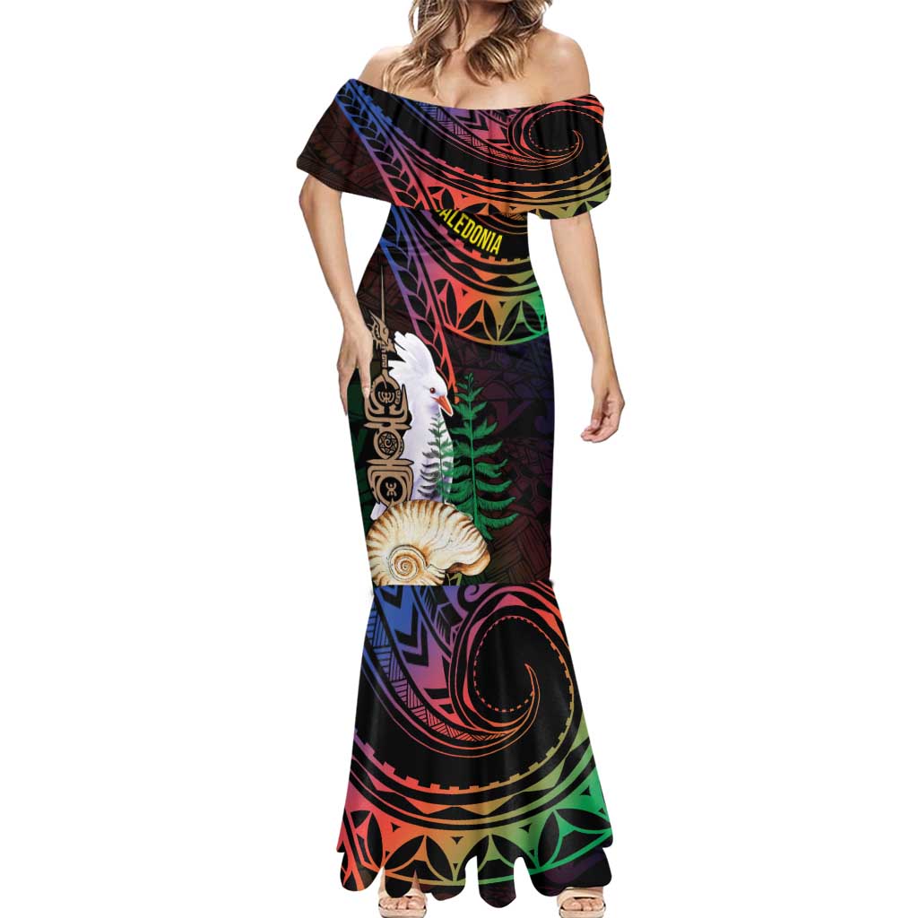 New Caledonia Kanaky Personalized Mermaid Dress Kagu Bird Emblem - Polynesian Pride