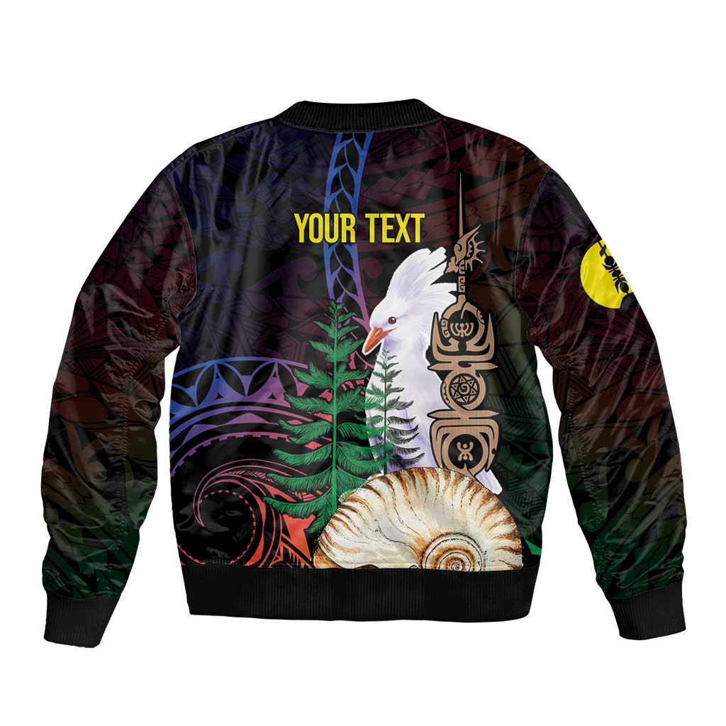 New Caledonia Kanaky Personalized Sleeve Zip Bomber Jacket Kagu Bird Emblem - Polynesian Pride