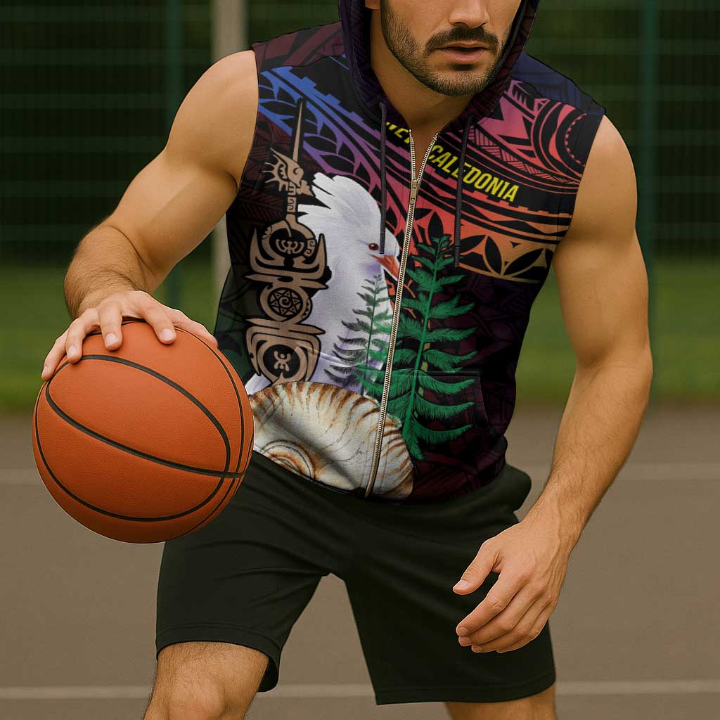 New Caledonia Kanaky Personalized Sleeveless Zip Hoodie Kagu Bird Emblem - Polynesian Pride