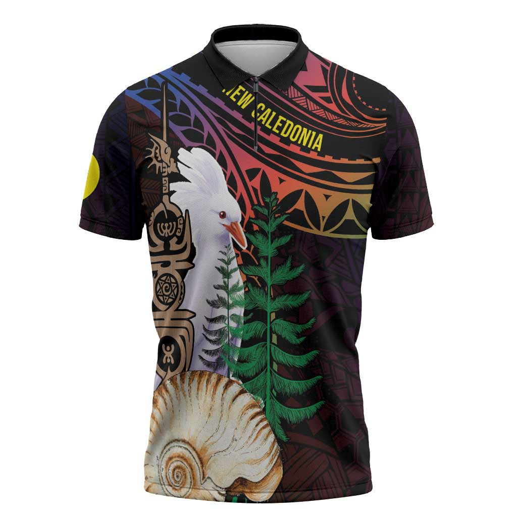 New Caledonia Kanaky Personalized Zipper Polo Shirt Kagu Bird Emblem - Polynesian Pride