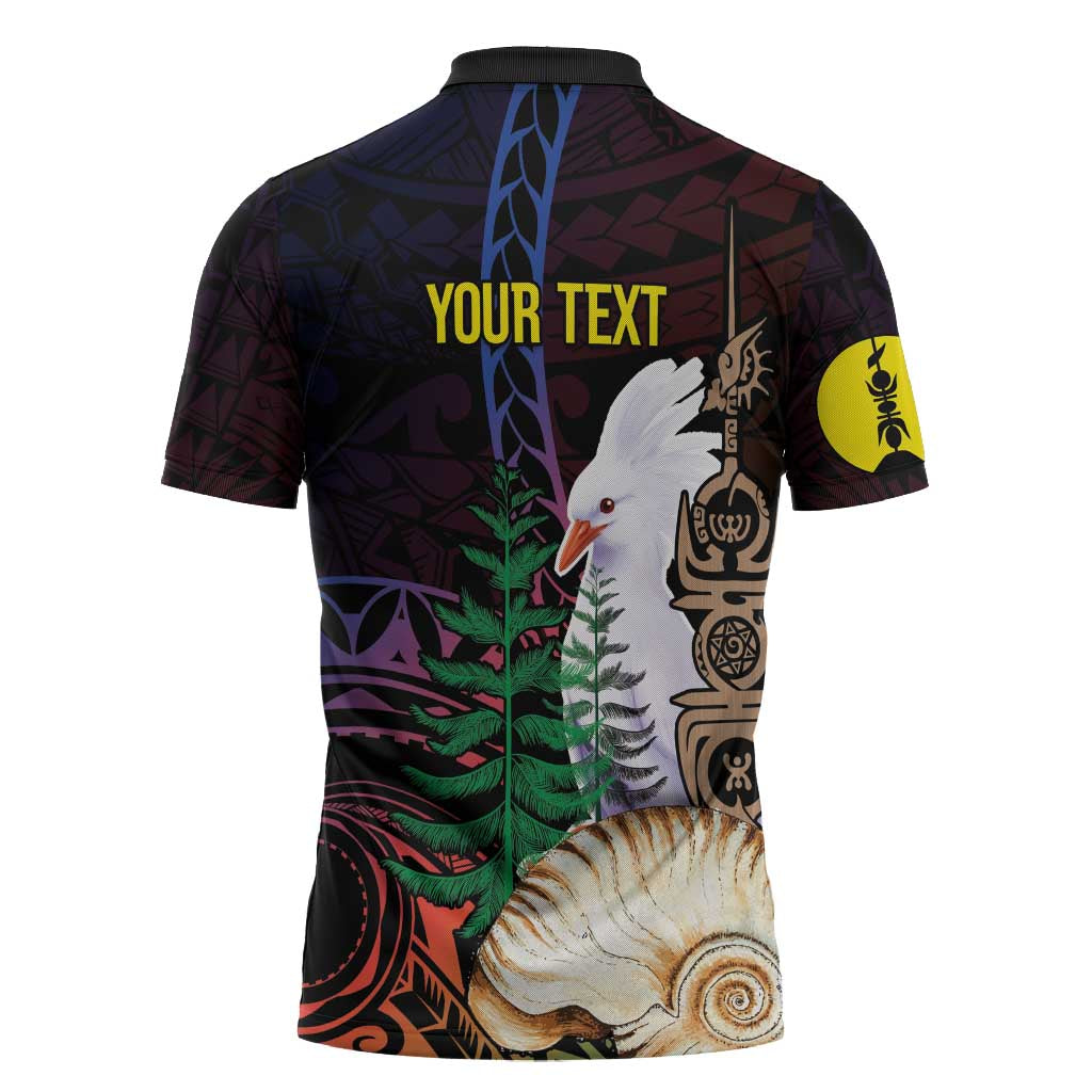New Caledonia Kanaky Personalized Zipper Polo Shirt Kagu Bird Emblem - Polynesian Pride