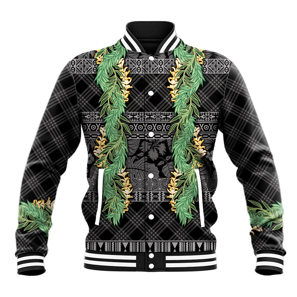 Hawai'i Paniolo Maile Twisted Lei Baseball Jacket Obsidian Black LT7 Unisex Black - Polynesian Pride