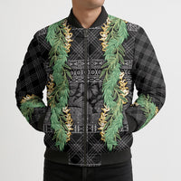 Hawai'i Paniolo Maile Twisted Lei Bomber Puffer Jacket Obsidian Black LT7 - Polynesian Pride