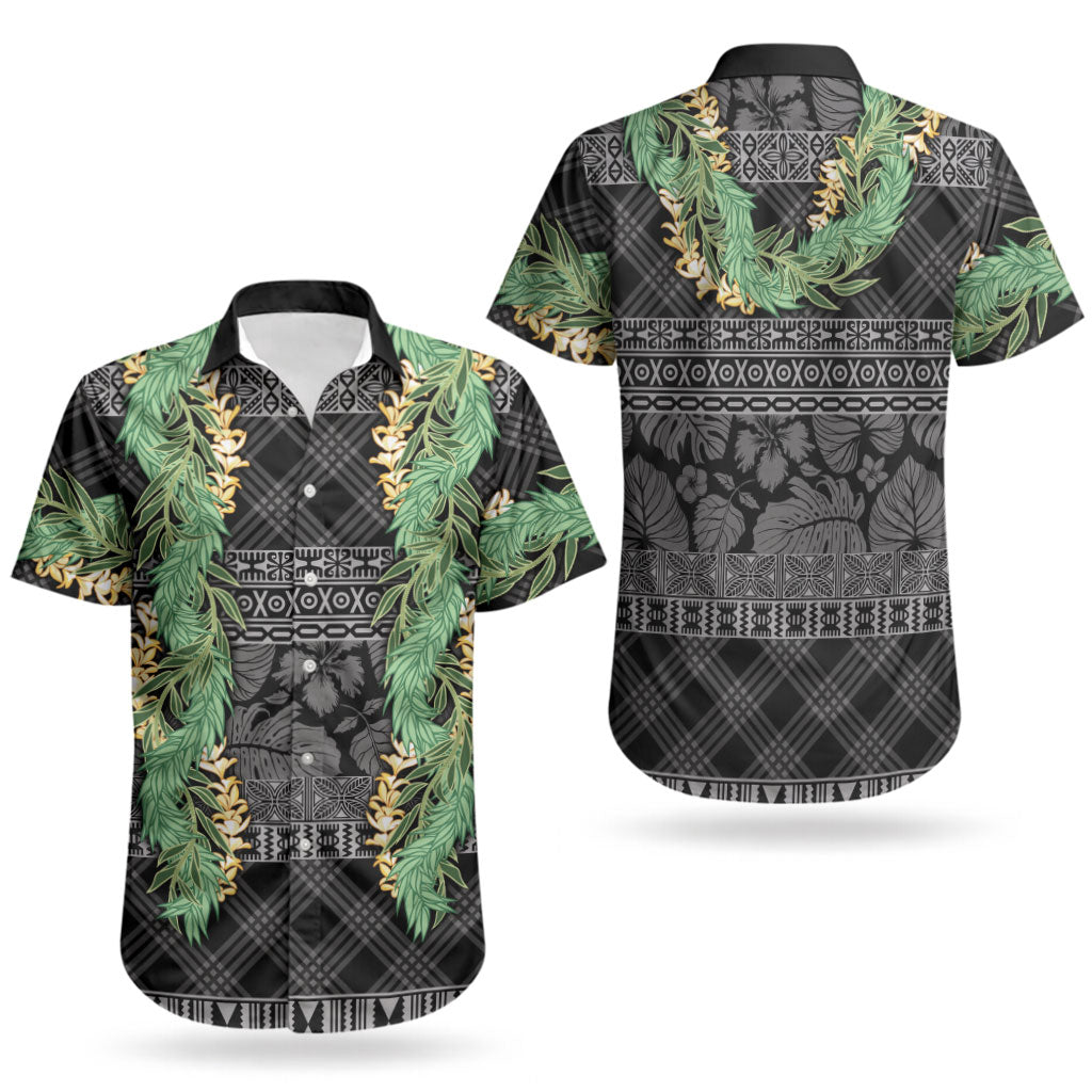 Hawai'i Paniolo Maile Twisted Lei Couples Matching Summer Maxi Dress and Hawaiian Shirt Obsidian Black LT7 - Polynesian Pride