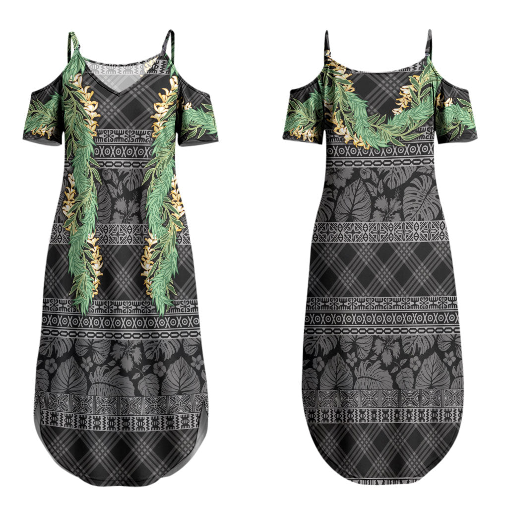 Hawai'i Paniolo Maile Twisted Lei Couples Matching Summer Maxi Dress and Long Sleeve Button Shirt Obsidian Black LT7 - Polynesian Pride