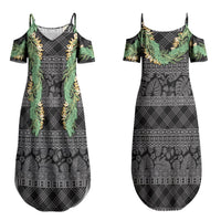 Hawai'i Paniolo Maile Twisted Lei Couples Matching Summer Maxi Dress and Long Sleeve Button Shirt Obsidian Black LT7 - Polynesian Pride