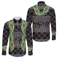 Hawai'i Paniolo Maile Twisted Lei Family Matching Off Shoulder Maxi Dress and Hawaiian Shirt Obsidian Black LT7 Dad's Shirt - Long Sleeve Black - Polynesian Pride