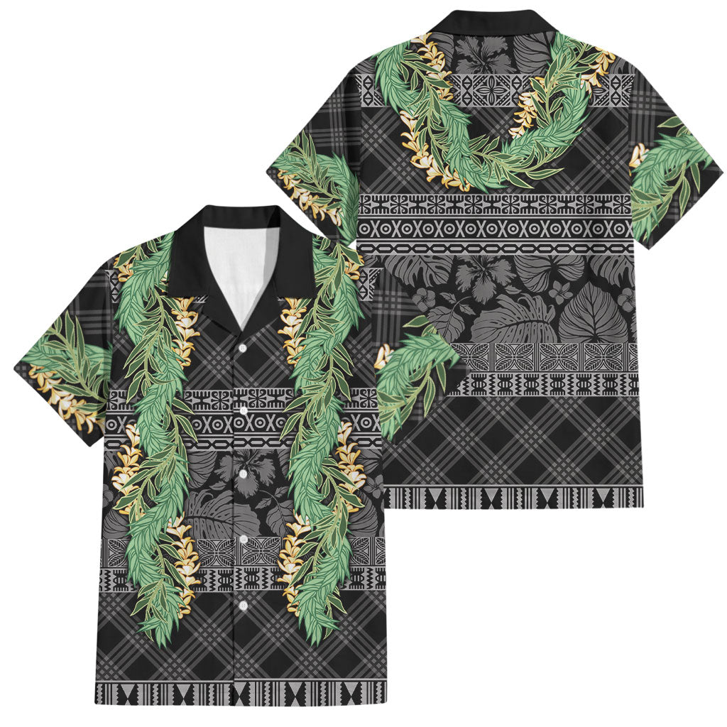 Hawai'i Paniolo Maile Twisted Lei Family Matching Summer Maxi Dress and Hawaiian Shirt Obsidian Black LT7 Dad's Shirt - Short Sleeve Black - Polynesian Pride