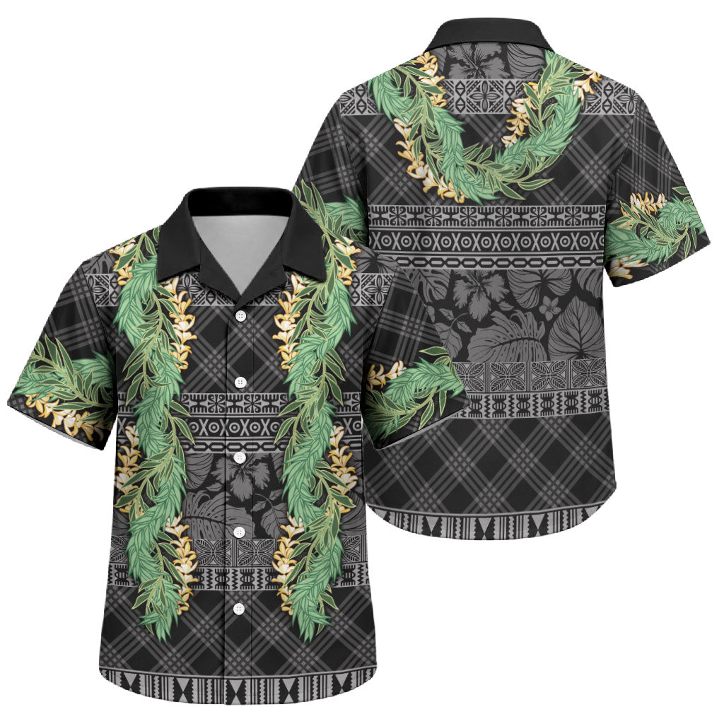 Hawai'i Paniolo Maile Twisted Lei Family Matching Summer Maxi Dress and Hawaiian Shirt Obsidian Black LT7 Son's Shirt Black - Polynesian Pride