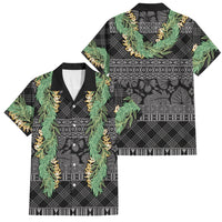 Hawai'i Paniolo Maile Twisted Lei Family Matching Tank Maxi Dress and Hawaiian Shirt Obsidian Black LT7 Dad's Shirt - Short Sleeve Black - Polynesian Pride