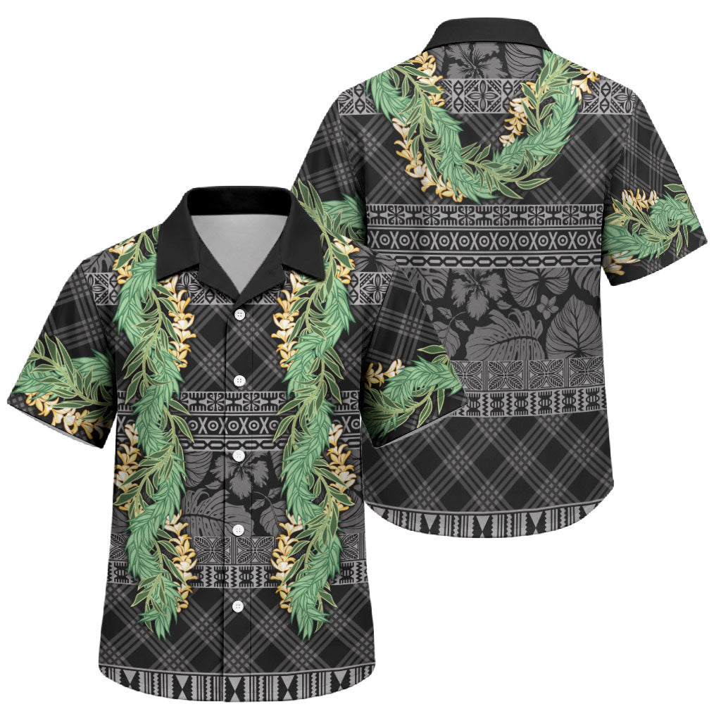Hawai'i Paniolo Maile Twisted Lei Family Matching Tank Maxi Dress and Hawaiian Shirt Obsidian Black LT7 Son's Shirt Black - Polynesian Pride