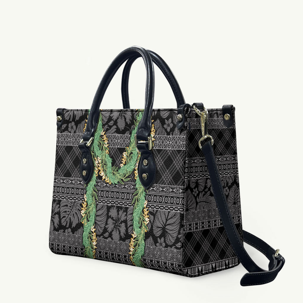 Hawai'i Paniolo Maile Twisted Lei Leather Bag Obsidian Black LT7 Black - Polynesian Pride