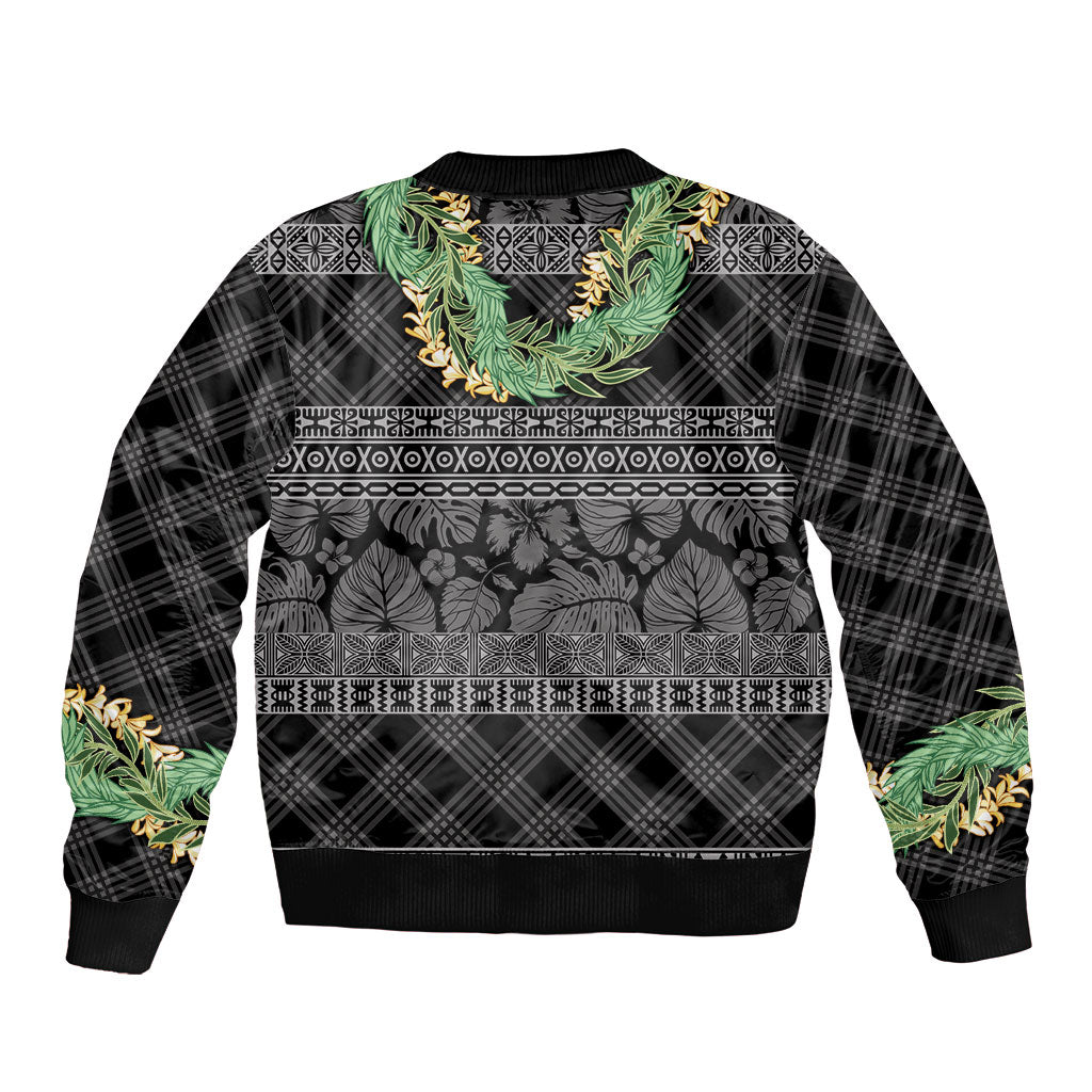 Hawai'i Paniolo Maile Twisted Lei Sleeve Zip Bomber Jacket Obsidian Black LT7 - Polynesian Pride