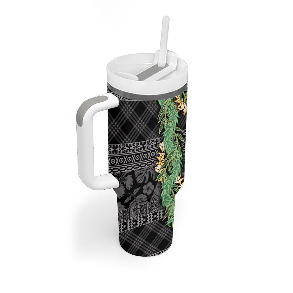 Hawai'i Paniolo Maile Twisted Lei Tumbler With Handle Obsidian Black LT7 - Polynesian Pride