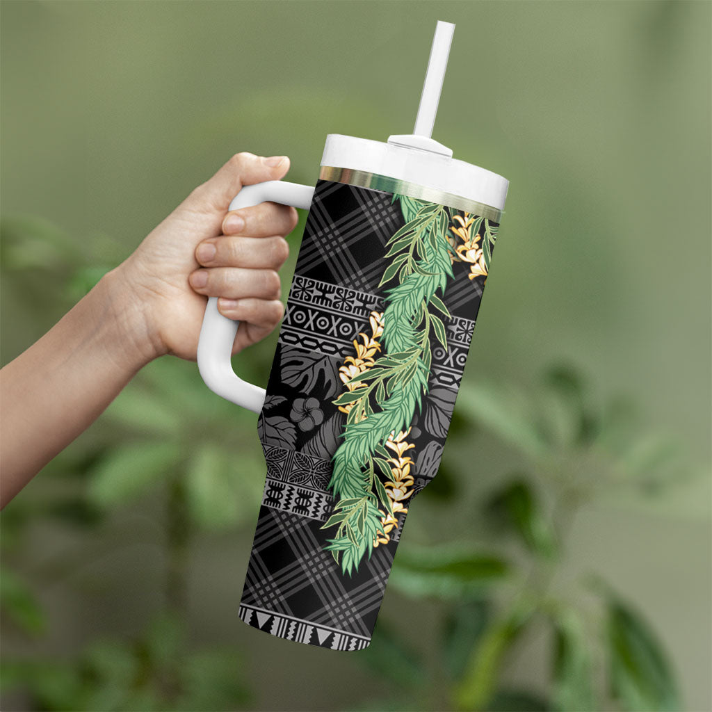 Hawai'i Paniolo Maile Twisted Lei Tumbler With Handle Obsidian Black LT7 - Polynesian Pride