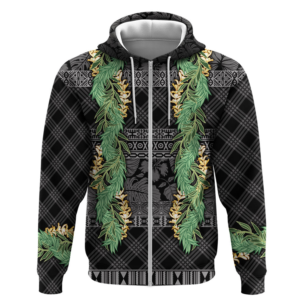 Hawai'i Paniolo Maile Twisted Lei Zip Hoodie Obsidian Black LT7 Zip Hoodie Black - Polynesian Pride