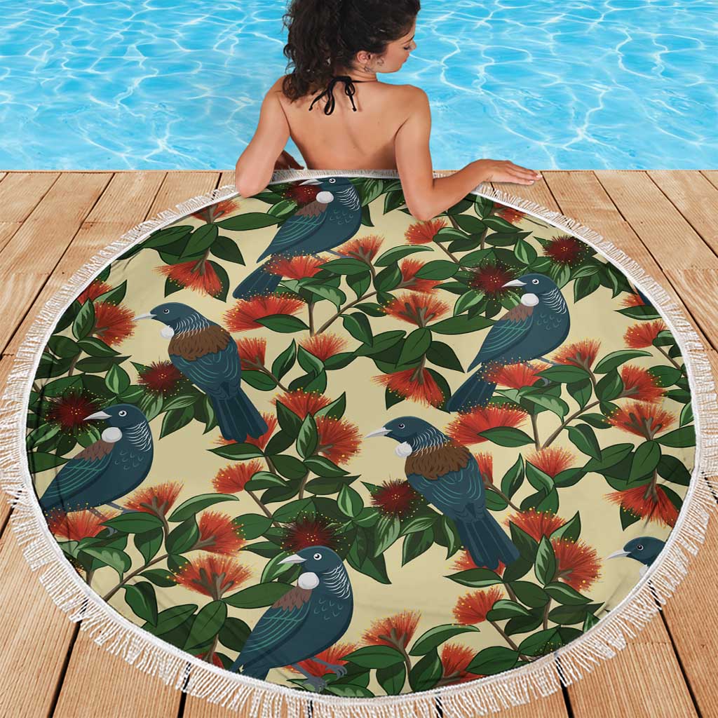 New Zealand Christmas Beach Blanket Romantic Tui Birds on Pohutukawa - Ivory - Polynesian Pride