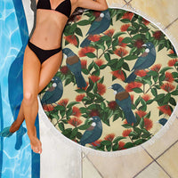 New Zealand Christmas Beach Blanket Romantic Tui Birds on Pohutukawa - Ivory - Polynesian Pride