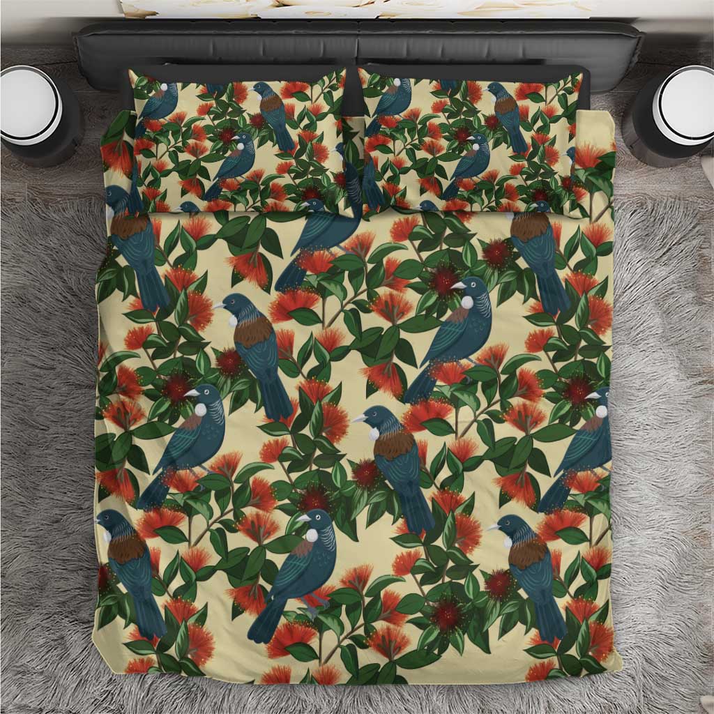 New Zealand Christmas Bedding Set Romantic Tui Birds on Pohutukawa - Ivory - Polynesian Pride