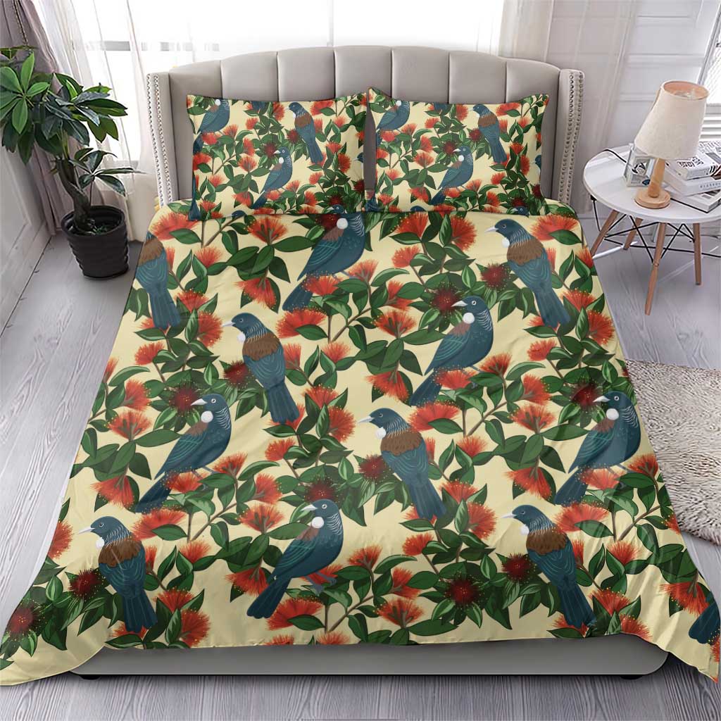 New Zealand Christmas Bedding Set Romantic Tui Birds on Pohutukawa - Ivory - Polynesian Pride