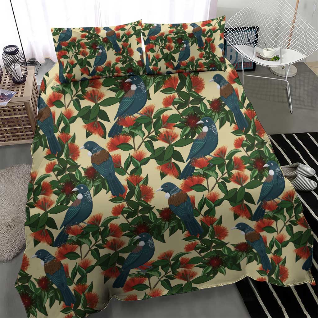 New Zealand Christmas Bedding Set Romantic Tui Birds on Pohutukawa - Ivory - Polynesian Pride
