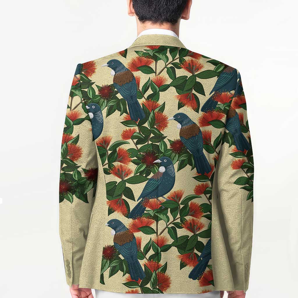 New Zealand Christmas Blazer Romantic Tui Birds on Pohutukawa - Ivory - Polynesian Pride