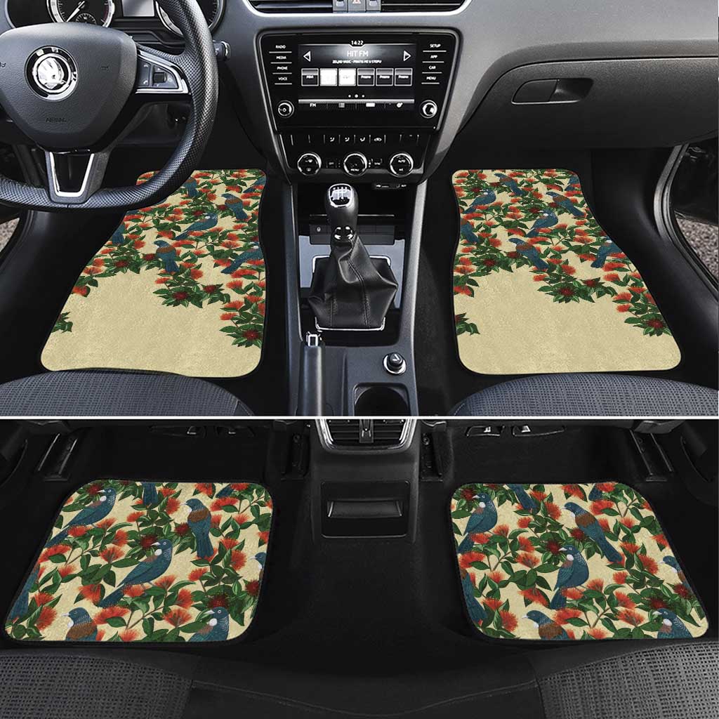 New Zealand Christmas Car Mats Romantic Tui Birds on Pohutukawa - Ivory - Polynesian Pride
