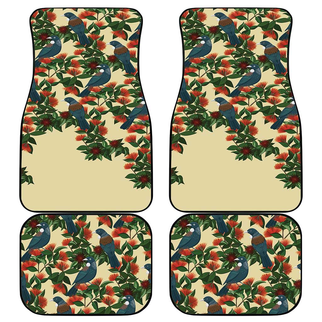 New Zealand Christmas Car Mats Romantic Tui Birds on Pohutukawa - Ivory - Polynesian Pride
